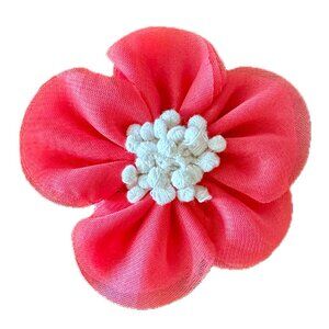 Vintage Flower Hair Clip Barrette & Brooch Pin Red Chiffon Fabric